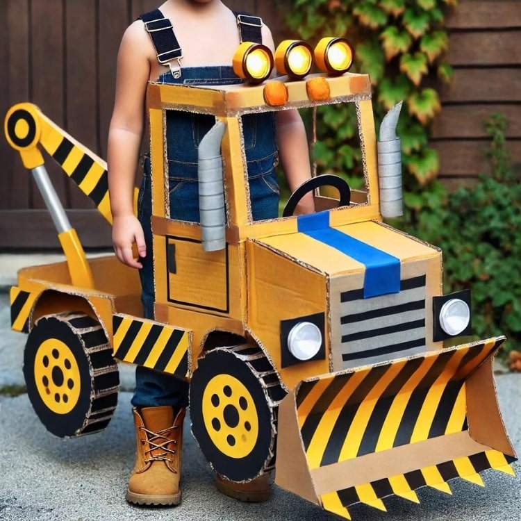 Tow truck bulldozer child Halloween costume.