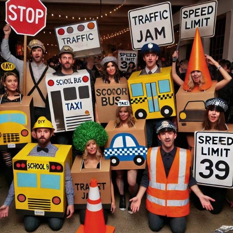 The traffic jam group car-related Halloween costume.